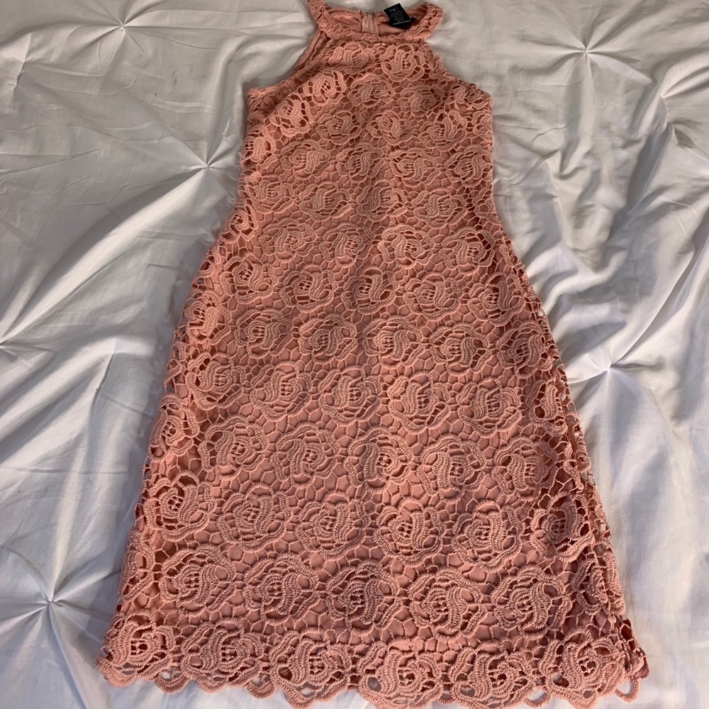 Pink Blush Lace Overlay Dress